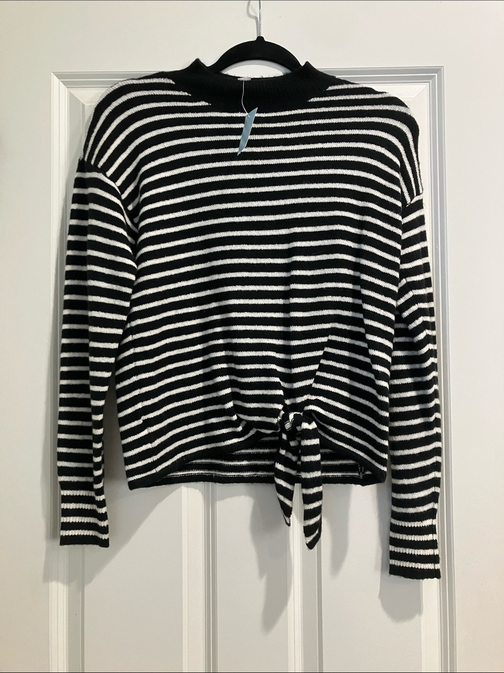 LOFT Black & White Striped Tie-Front Sweater